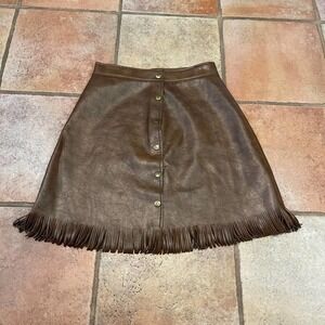 Faux leather fringe western style skirt